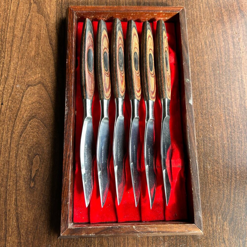 JC Penney Wood Handles Stainless Steel 6 Pc Knife Set Japan